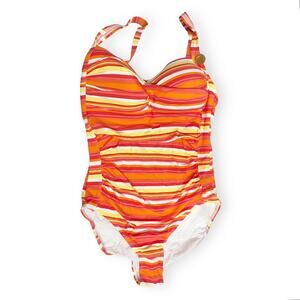 NIPTUCK SWIM Joanne One Piece Striped Swimsuit Orange AU 12 US 8 NWT